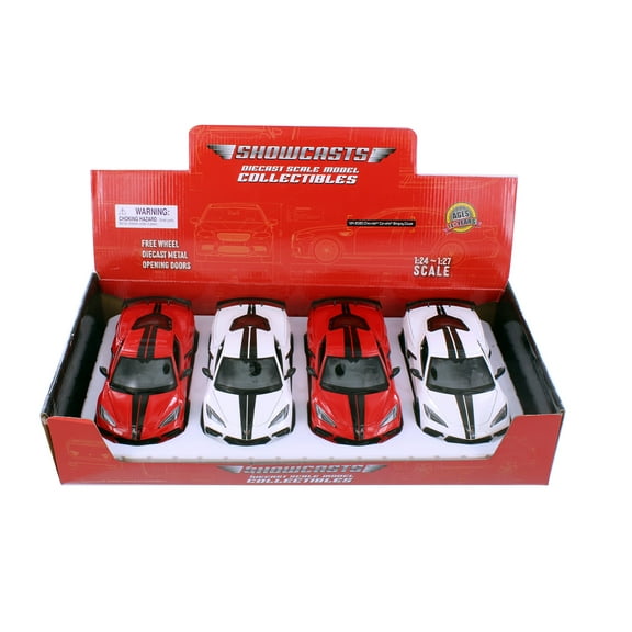 2020 Chevy Corvette Stingray Coupe, Red & White - Showcasts 37534 - 1/24 Scale Set of 4 Model Cars