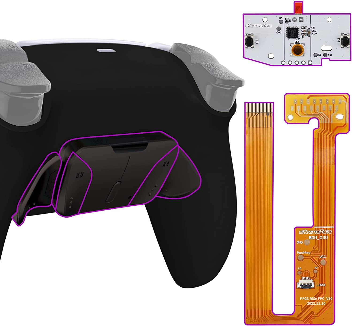 eXtremeRate Black RISE4 Remap Kit Upgrade Board & Redesigned Back Shell & 4 Back Buttons for ps5 Controller BDM-030/040