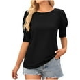 thumbnail image 2 of BVOFAR Hauts d'Été Unis pour Femmes, Blouses Décontractées à Manches Courtes, T-Shirts Tendance Élégants à Col Rond 2025, 2 of 5