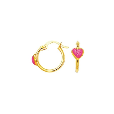 14k Yellow Gold Pink Heart Baby Earring - 1.3 Grams