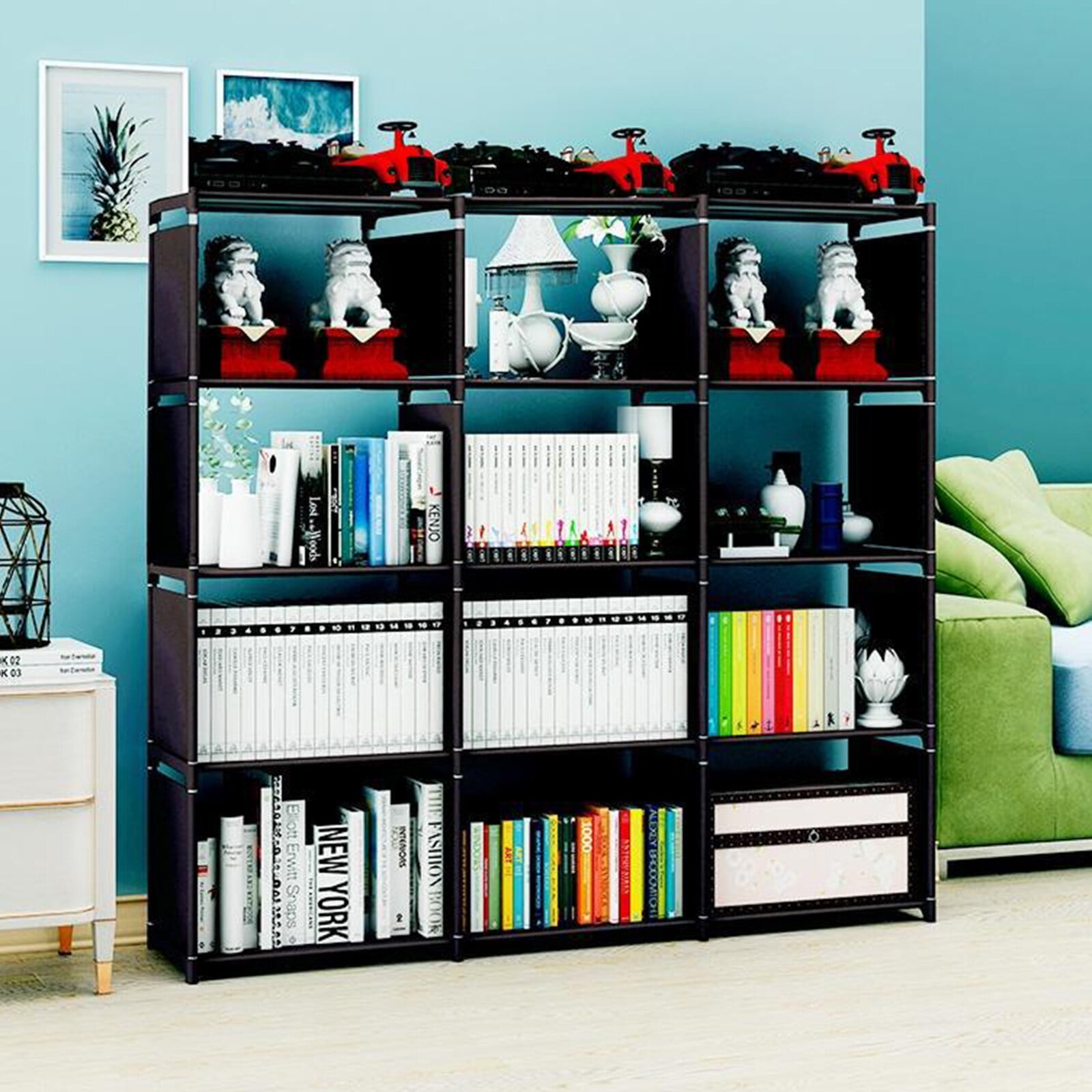 DERCLIVE DIY Grid Shelf Bookshelves, Bookcase 12 Cube Storage Organizer Tall Portable Bookshelf Vertical Shelves for Storage, Black