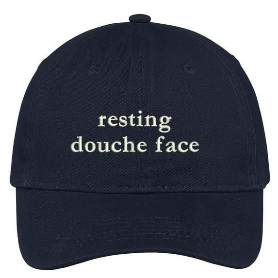 Trendy Apparel Shop Resting douche Face Embroidered Soft Crown 100% Brushed Cotton Cap