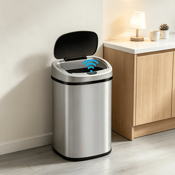 XF XINFENG 13 Gallon Automatic Stainless Steel Kitchen Trash Can with Lid, Touch-Free Motion Sensor Anti-Fingerprint Mute Waste Bin for Office Home, Silver