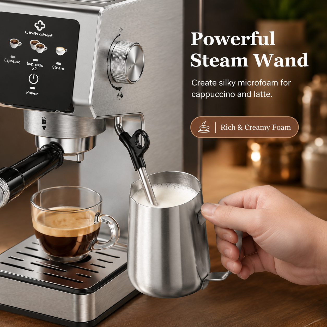 LINKChef 20-Bar Espresso Machine with Automatic Steam Wand photo 4