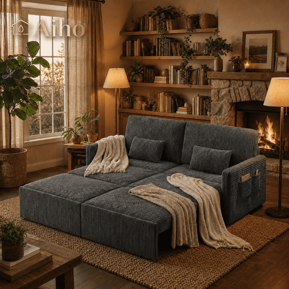 Aiho 6-in-1 Modular Sleeper Sofa, Convertible Loveseat with Extendable Seats-Dark Gray