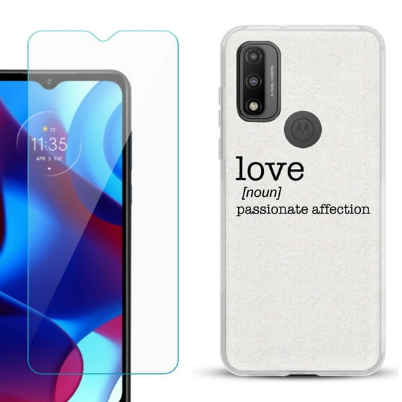 Slim-Fit Gel TPU Phone Case for Motorola Moto G Pure, with Tempered Glass Screen Protector, by OneToughShield ® - Dictionary/Love
