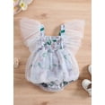 thumbnail image 2 of Baby Girls Spring Fall Romper Cute Dots/Floral Print Mesh Short Sleeve Bubble Romper, 2 of 9
