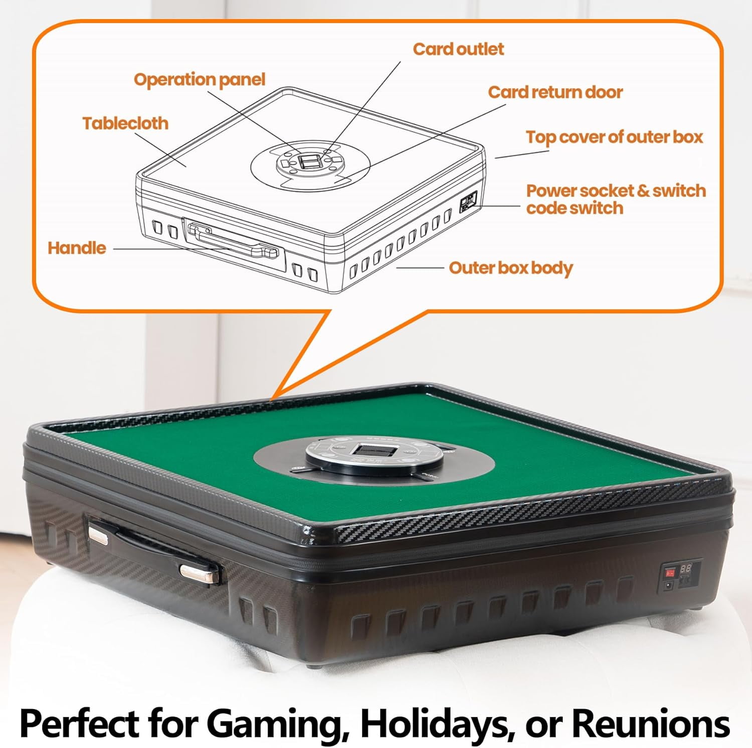 Automatic Mahjong Table, Portable Mahjong Table with 144 Magnetic Tiles and 8 Jokers for Outdoor & Home Fun, Compatible with both Chinese and American Mahjong, Suitable for Mahjong Enthusiasts, green
