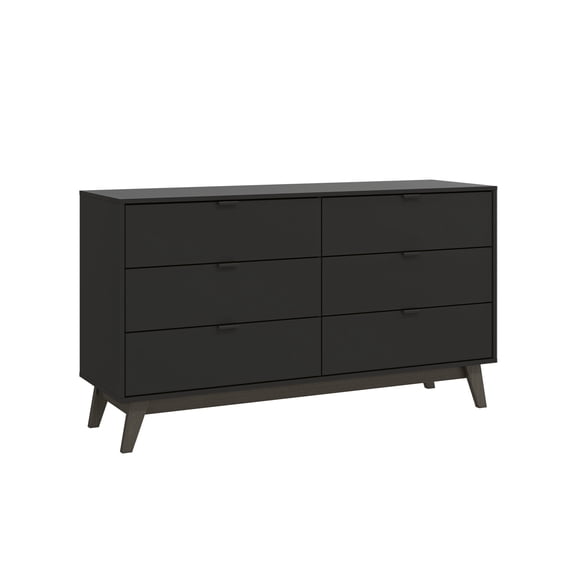 Kappesberg Hanford Black/Walnut 6-Drawer Dresser for Adults and Teens