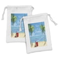 thumbnail image 1 of Tropical Fabric Pouch Set of 2, Welcome to Paradise Cursive Typography with Suitcases and Palm Trees on the Beach, Drawstring Bag for Toiletries Masks and Favors, 9" x 6", Multicolor, by Ambesonne, 1 of 2