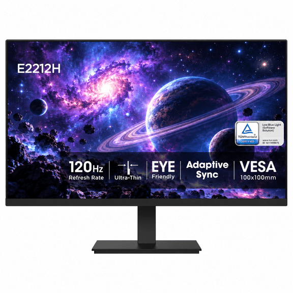 22" FHD Monitor 120Hz 6ms VA, 1920x1080 99% sRGB 4000:1, Adaptive Sync, Works with 100Hz/75Hz/60Hz, HDMI 1.4 & VGA, TÜV Eye Care, VESA 100x100mm, Tilt