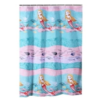 Benjara Wini 72 x 72" Shower Curtain- Mermaid Print- Blue- Pink Polyester