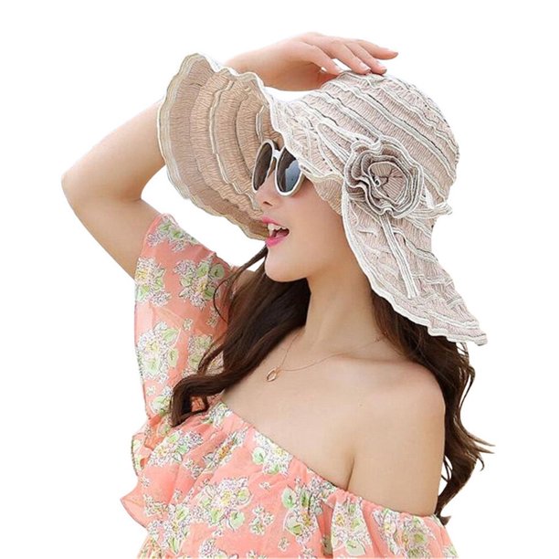 Sombrero de ala ancha GeweYeeli para mujer, transpirable, con protección UV, plegable, para playa, color blanco