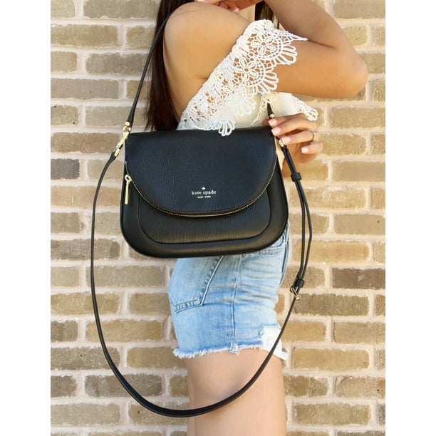 Kate Spade Leila Soft Pebbled Leather Medium Flap Shoulder Bag Black -  
