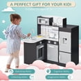 thumbnail image 4 of Qaba Play Kitchen, Kids Kitchen Playset with Microwave Fridge, Dark Brown, 4 of 10
