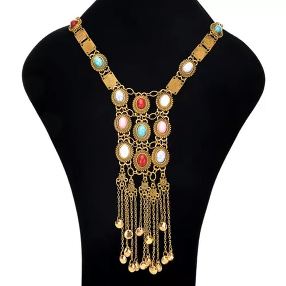 HOOUN Women Shinny Necklace Earring Choker Natural Boho Jewelry Gypsy Bohemian Set-Gold
