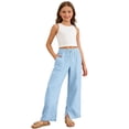 thumbnail image 3 of MuXiKeJi Clothes Girls Linen Pants Wide Leg School Uniform Cozy Elastic Waist Summer Pants Casual Beach Slit Lounge Trousers with Pockets 14-15 Years, 3 of 7