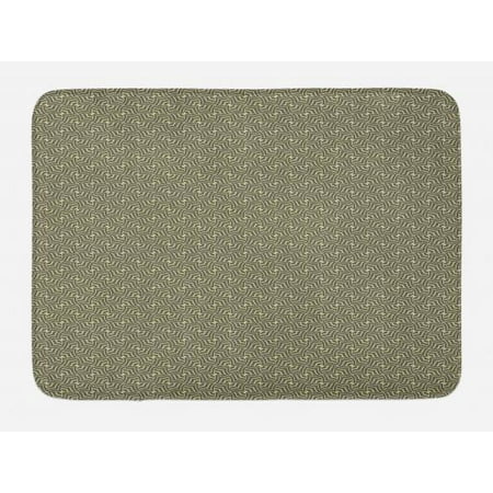 Geometric Bath Mat, Ethnic Tile Design with Curved Stripes Oriental Timeless Pattern of Waves, Non-Slip Plush Mat Bathroom Kitchen Laundry Room Decor, 29.5 X 17.5 Inches, Pale Yellow Taupe,