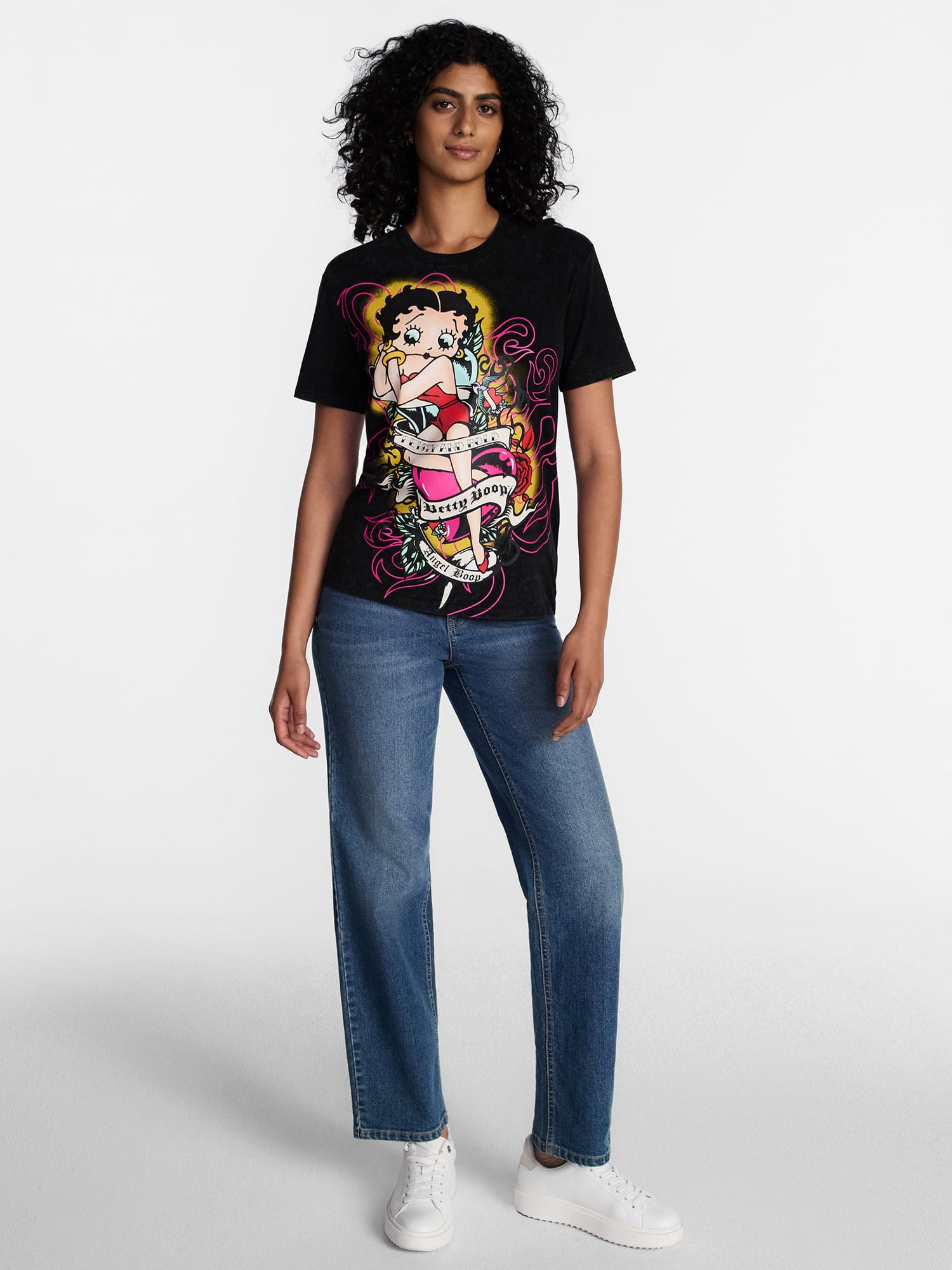 Betty Boop Women's Mineral Washed Graphic Tee with Short Sleeves, Sizes XXS-XXL