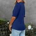 thumbnail image 4 of LADIGASU Women's Casual 1/2 Sleeve Half Sleeve Solid Fold Round Neck Button Ladies Top Blouse, 4 of 7