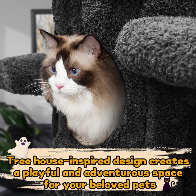 LHBCraft 88.6" Tall Cat Tree for Indoor Cats, Large Cat Tower with Luxury Cat Condo, Cat Tree Tower with Soft Cushion, Scratching Board, Plush Platform and Top Perch