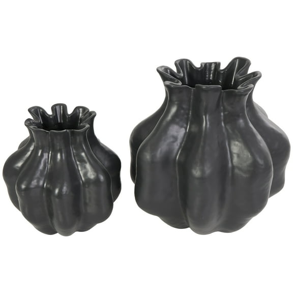 DecMode 10", 8"H Abstract Tulip Shaped Black Resin Vase, Set of 2