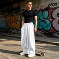 thumbnail image 2 of WJOSBXT Wide Leg Pants Men Big and Tall Baggy Sweatpants 2026 Drawstring Workout Track Pants Lounge Straight Loose Fit Hiking Slacks with Pockets M, 2 of 10