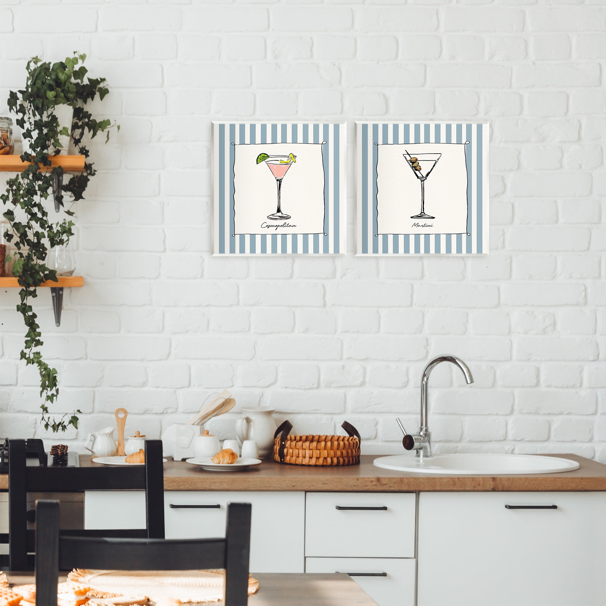 Stupell Industries Summer Drinks on Stripes 2 Piece Wall Plaque Art Set, design by Susan Jill