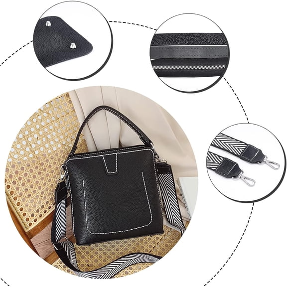 Imitation Leather 23pcs DIY PU Leather Craft Bag Making Tool Kit Knitting Crochet Bag Sewing Material Handmade Bucket Bag Purse Making Shoulder Bags All Accessories 7.8×7.4 Inch(Black)