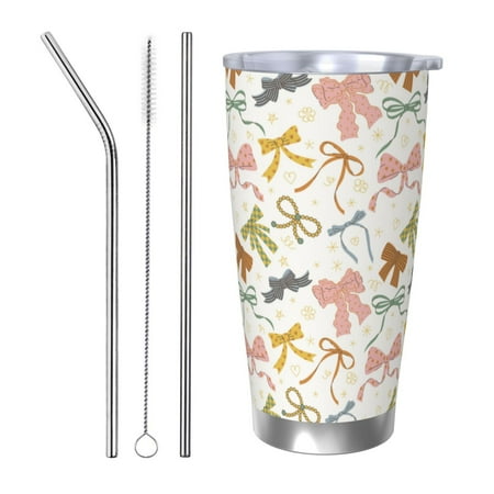 

Susaid Colorful Bow Knots1 Print 20oz Car Cup Insulated Coffee Cup Fully Spill Proof Travel Coffee Mug Stainless Steel Tumbler for Work Home Outdoor Car-Straw Three-piece Set