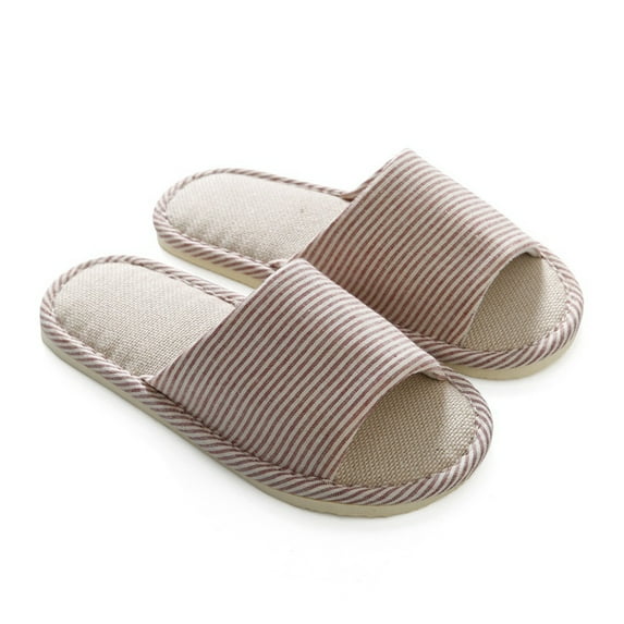 Home Slippers For Women Men Linen Indoor Unisex Soft Open Toe Print Casual Non-Slip Shoes