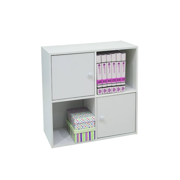 Pilaster Designs HABC-563 White Wood 2 Door 2 Cube Storage Unit Organizer Bookcase