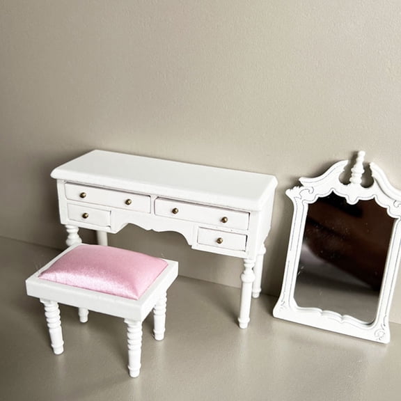 IBASETOY 1 Set Miniature Dollhouse Furniture Set White Wood Accessories for Bedroom Scene