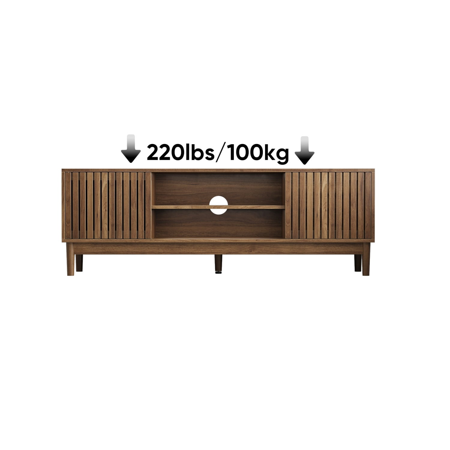 Hommoo Modern 55"W TV Stand for TV up to 65", Media Console Entertainment Center with Storage Space, for Living Room and Bedroom, Walnut