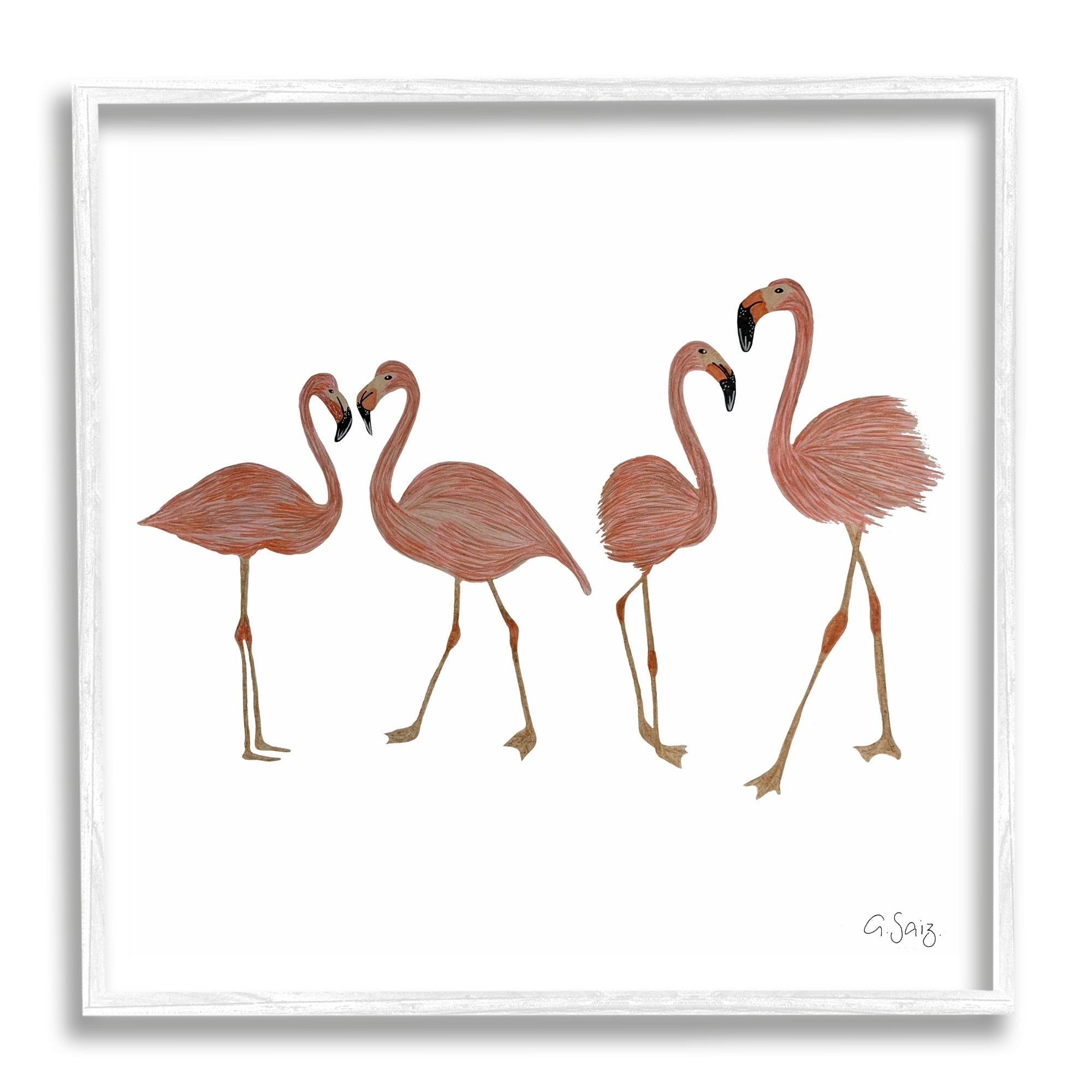 Stupell Industries Mingling Pink Flamingo Birds Animal Illustration Framed Wall Art, 24 x 24, Design by Ale Saiz Studio