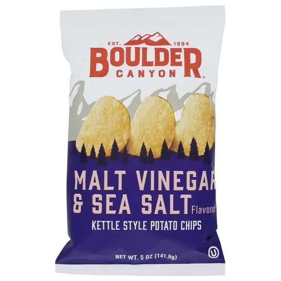 Pack of 12, Boulder Canyon Malt Vinegar & Sea Salt Kettle Chips, 5 oz