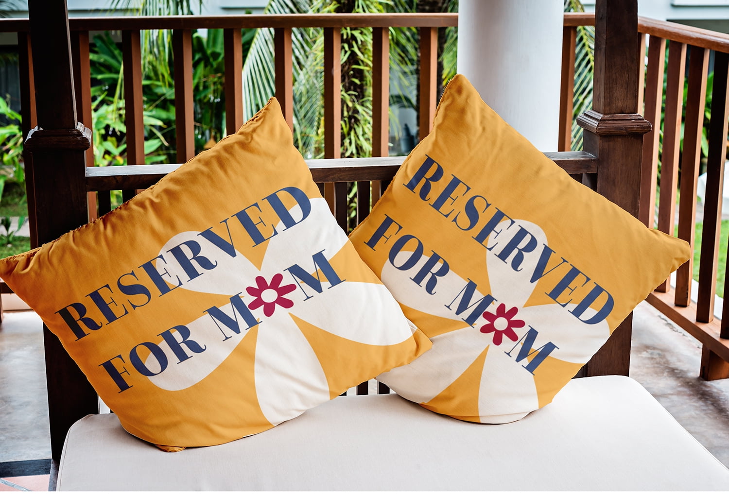 20" x 20" Simply Daisy Reserved for Mom with Flowers Indoor/Outdoor Pillow, Egg Yolk Yellow Qty 1