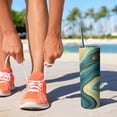 thumbnail image 2 of 20oz Teal Gold Wave Marble Pattern Skinny Tumblers Stainless Steel Tumbler with Lid and Straw,Vacuum Insulated Double Wall Travel Tumbler Cups with Cleaning Brush for Coffee,Tea, 2 of 6