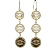 18kt Gold over Sterling Silver Hand-Wrapped Triple Round Smokey Quartz and Crystal Stone Earrings