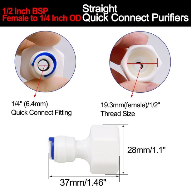 Connexion Rapide Eau Purificateur Tuyau Raccord Pousser vers Connecteur Eau  Tuyau Joint pour RO Système Osmose Inverse Tube droit 1/4 BSP femelle-1/4  OD 