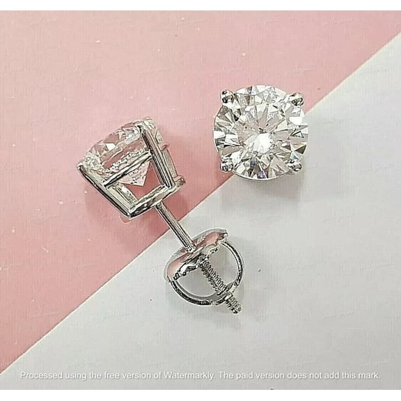 Solitaire Stud Earrings 14K White Gold Plated 2CT Round Cut Lab Created Diamond