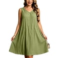 thumbnail image 4 of HVOBTTY Summer Women's Sleeveless Mini A-Line Dress Plus Size Solid Color V Neck Knee Length Loose, 4 of 5