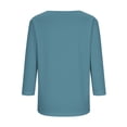 thumbnail image 4 of Yrmaups Loose Fit 3/4 Sleeve T Shirt for Women Plus Size, Casual Round Neck Button Down Blouse, Soft Stretch Basic Tee for Vacation Office Home Daily Wear, Navy XL, 4 of 5