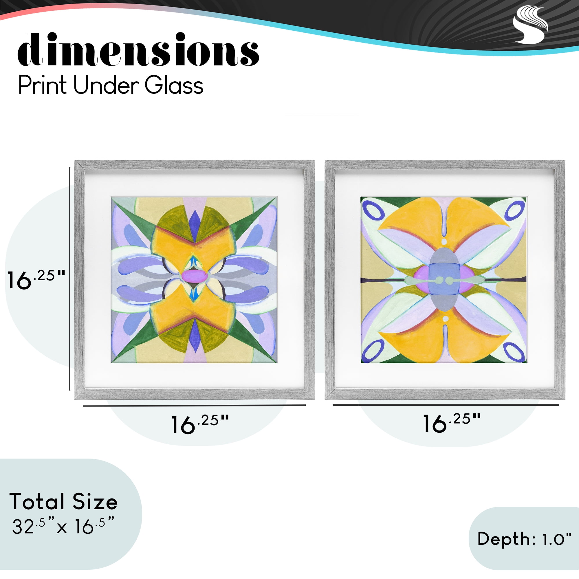 Stupell Industries Kaleidoscopic Revival Hues 2 Piece Gray Framed Print Under Glass Set, design by Melissa Wang