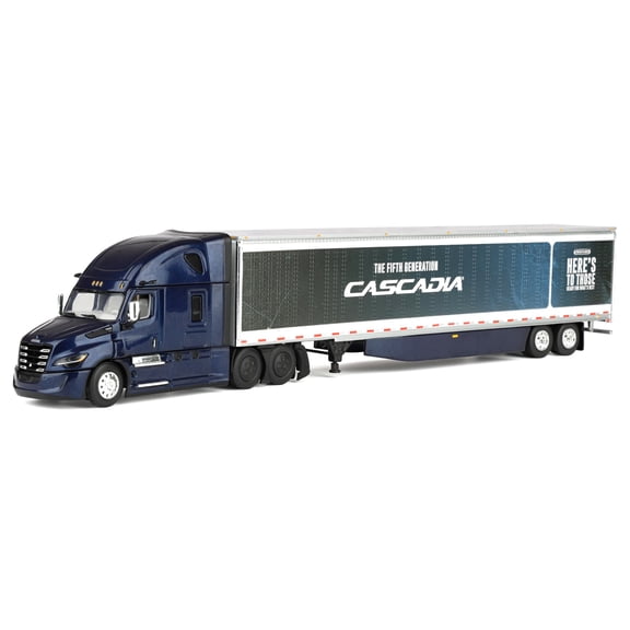 First Gear DCP 1/64 Freightliner Cascadia Fifth Generation Raised Roof Sleeper Semi Truck, 53ft Utility Trailer Freightliner Midnight 60-1999
