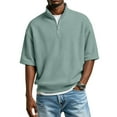 thumbnail image 2 of Domuza Waffle Shirts Men Quarter Zip Pullover Casual Short Sleeve Stand Collar Tee Shirts 2026 Summer Trendy Comfort Slim Fit Top Mint Green M, 2 of 5