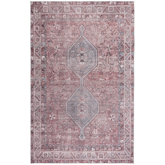 SAFAVIEH Tucson Basil Traditional Machine Washable Area Rug, 5' x 8', Light Rust/Beige