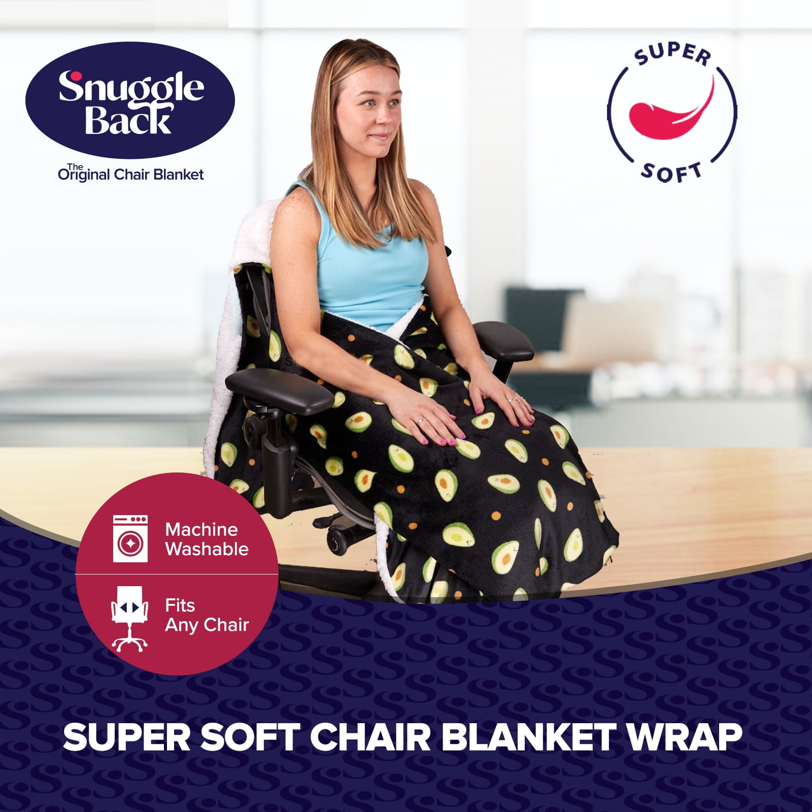 The Original Office Chair Blanket by SnuggleBack; Cozy Comfy Office Desk Chair Wrap Attaches for Convenient Heat. Stay Warm In The Winter or Summer. Gray Pattern Fleece with Sherpa Fur Lining
