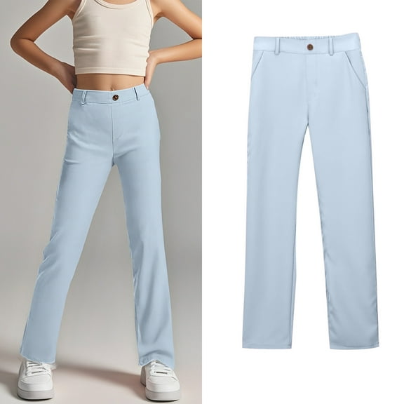 School Uniform Pants for Girls Skinny Fit Stretch Pants with Pockets Straight Pants Blue School Pants for Girls Back To School Clothes Teen Cute Clothes for Girls 13-14 Years Girls Clothes