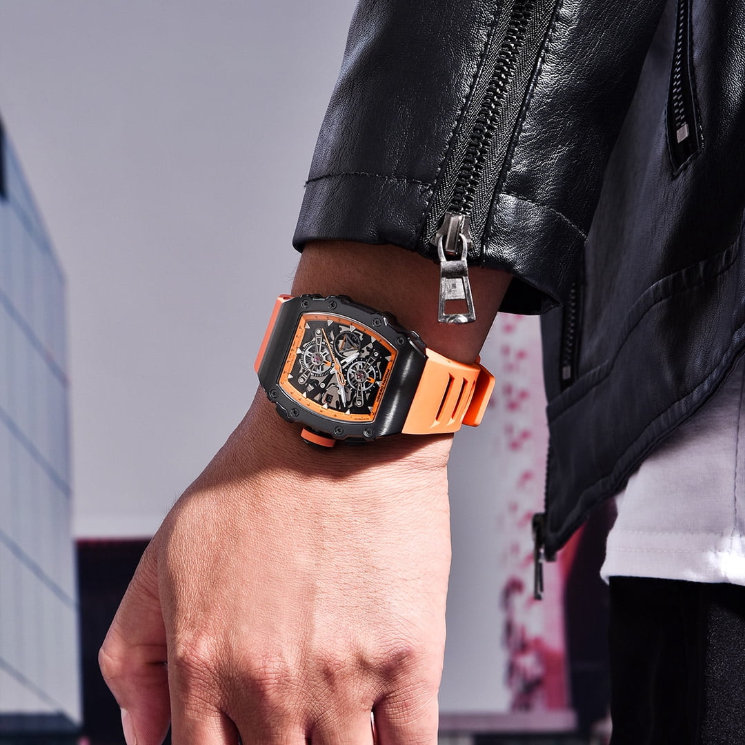 PAGANI DESIGN Men's Quartz Watches Chronograph Tonneau Stainless Steel Sports Wrist Watches for Men Synthetic Sapphire Dial Glass